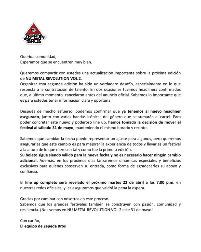 Cambio de fecha para el Nu Metal Revolution Vol. 2